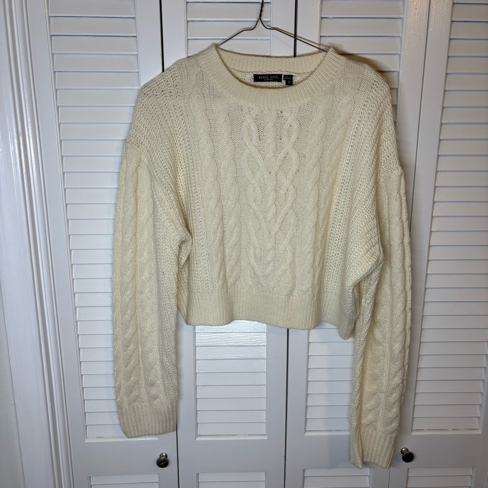 Cropped Brave Soul Cream Cable Knit Sweater